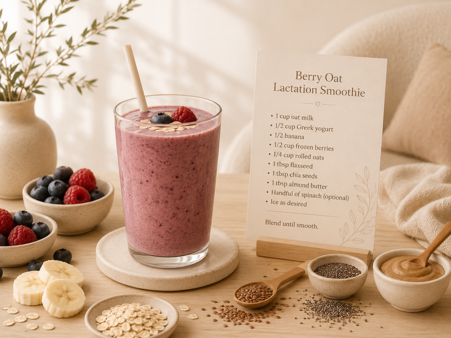 Berry Oat Lactation Smoothie recipe card